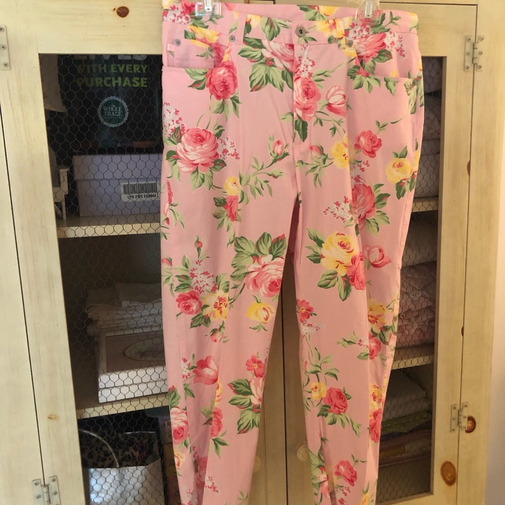 Lauren Ralph Lauren pink floral rose pants Size 14 Cottagecore